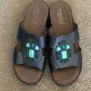 Natural Soul Comfort Metallic Blue Wedge Sandals